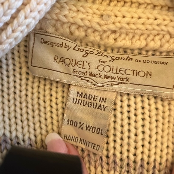 Wool beige mauve  hand knitted maxi sweater coat szL - Picture 8 of 8